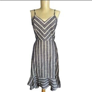 Bailey Blue White dress Striped Cut-out Sleeveless High-Low Ruffle Midi Dress L